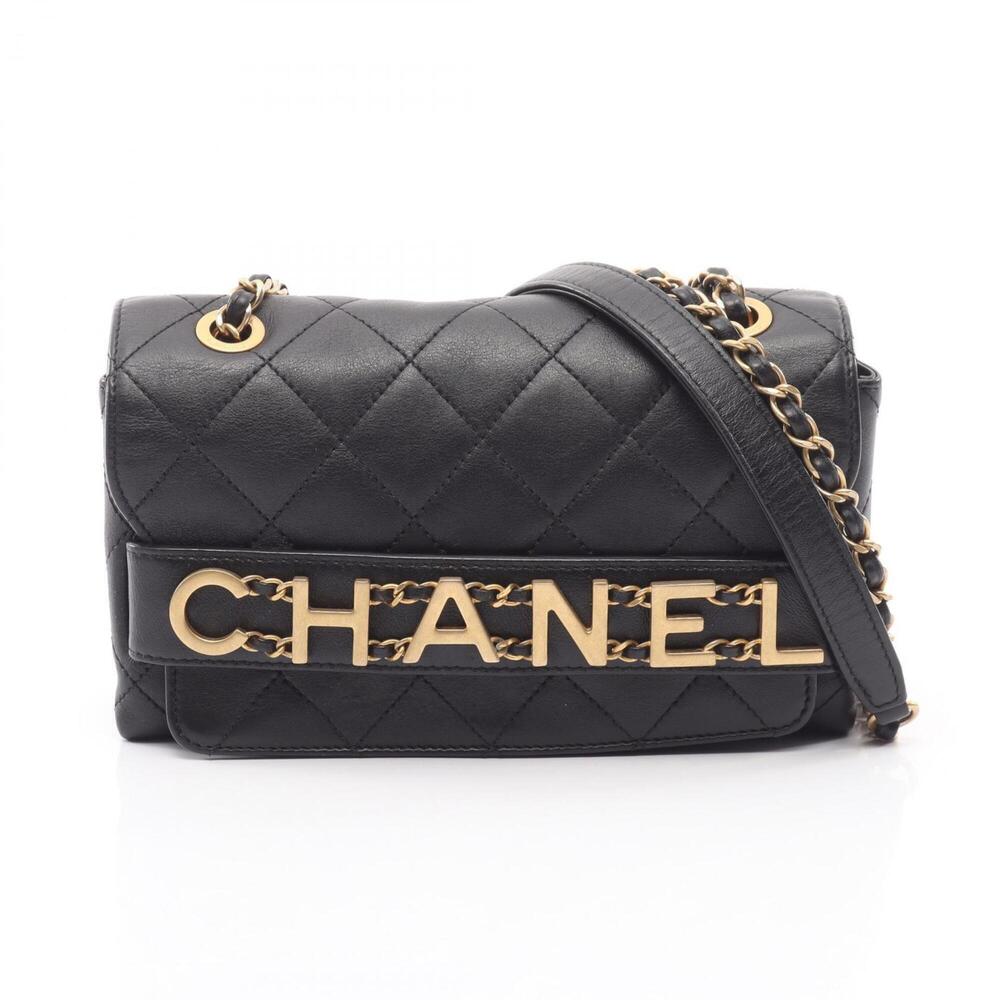 Chanel Matelassé Logo Shoulder Bag/Handbag, Lambskin Leather, Women's, Black